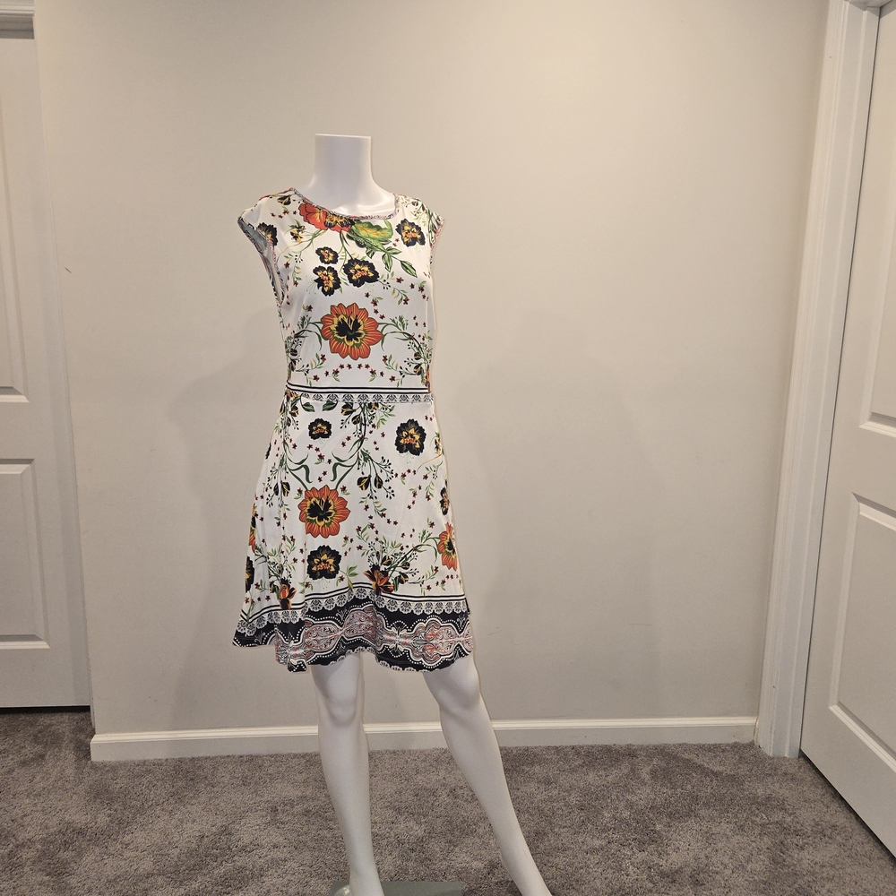 New York & Company Floral Dress - White, Orange, Green, Black